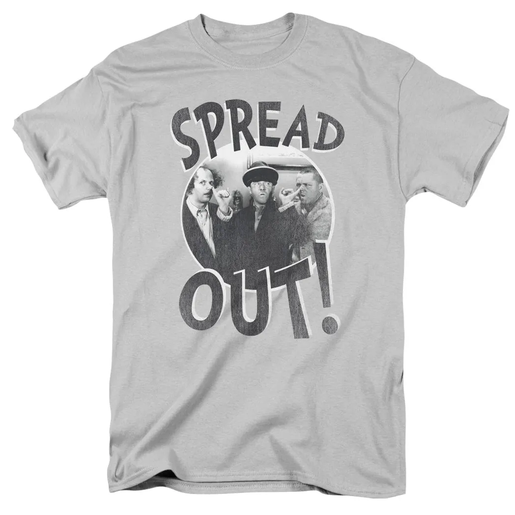 Three Stooges Spread Out Mens T Shirt Silver