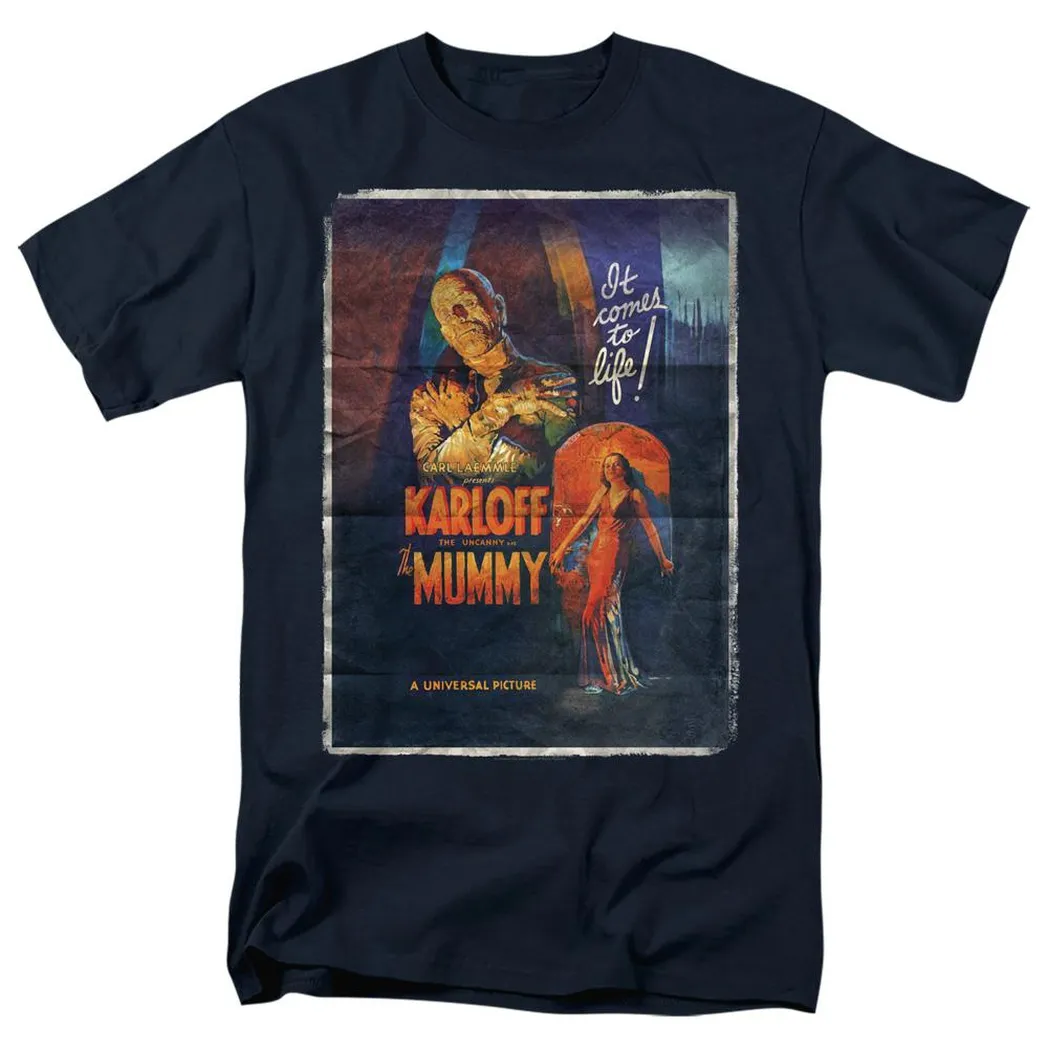 Universal Monsters Mummy One Sheet Mens T Shirt Navy Blue