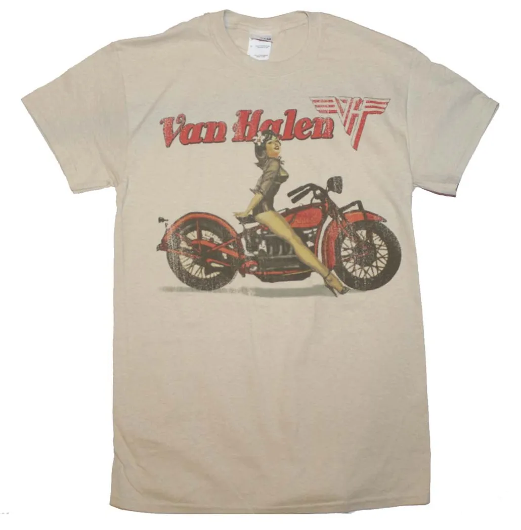 Van Halen Biker Pin Up Mens T Shirt Sand