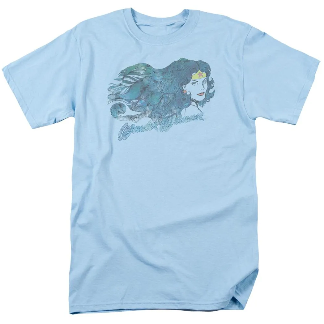 Wonder Woman Watercolor Hair Mens T Shirt Light Blue