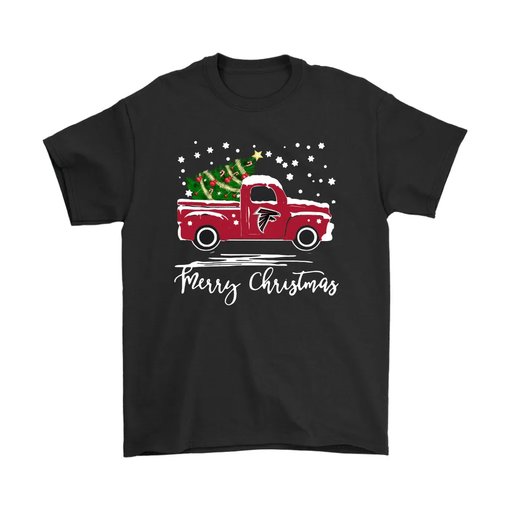 Atlanta Falcons Car With Christmas Tree Merry Christmas Men Women T-shirt, Hoodie, Sweatshirt