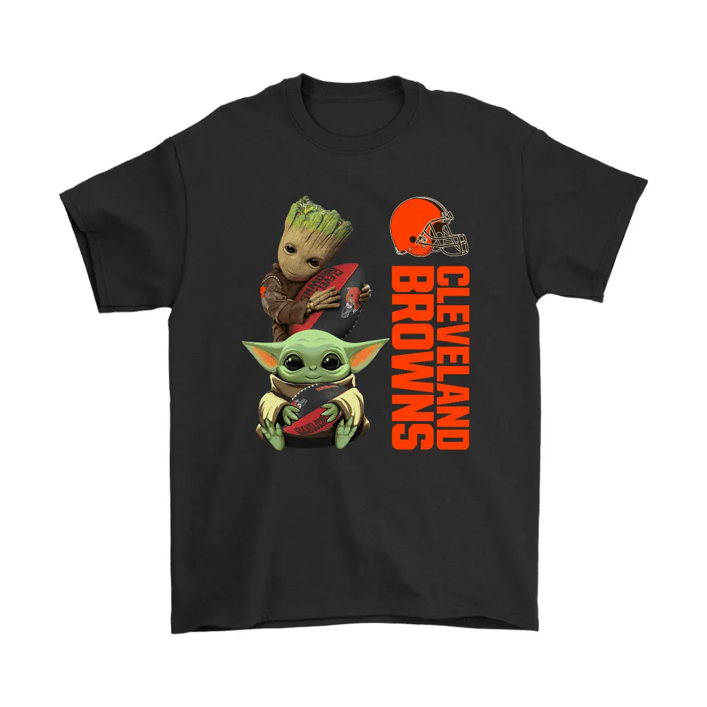 Baby Yoda And Groot Hug Cleveland Browns Nfl Men Women T-shirt, Hoodie, Sweatshirt