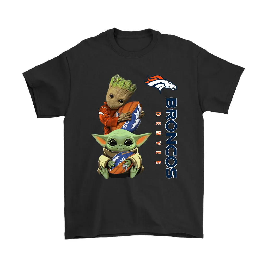 Baby Yoda And Groot Hug Denver Broncos Nfl Men Women T-shirt, Hoodie, Sweatshirt