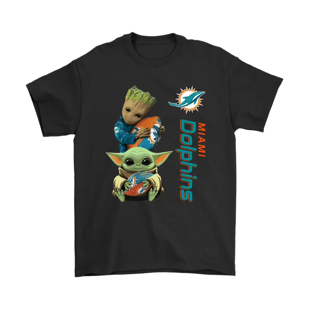 Baby Yoda And Groot Hug Miami Dolphins Nfl Men Women T-shirt, Hoodie, Sweatshirt