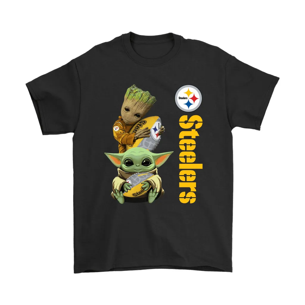 Baby Yoda And Groot Hug Pittsburgh Steelers Nfl Men Women T-shirt, Hoodie, Sweatshirt