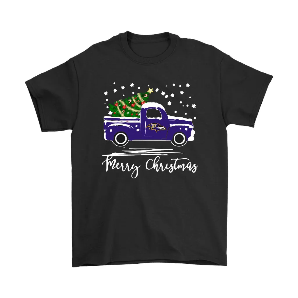 Baltimore Ravens Car With Christmas Tree Merry Christmas Men Women T-shirt, Hoodie, Sweatshirt