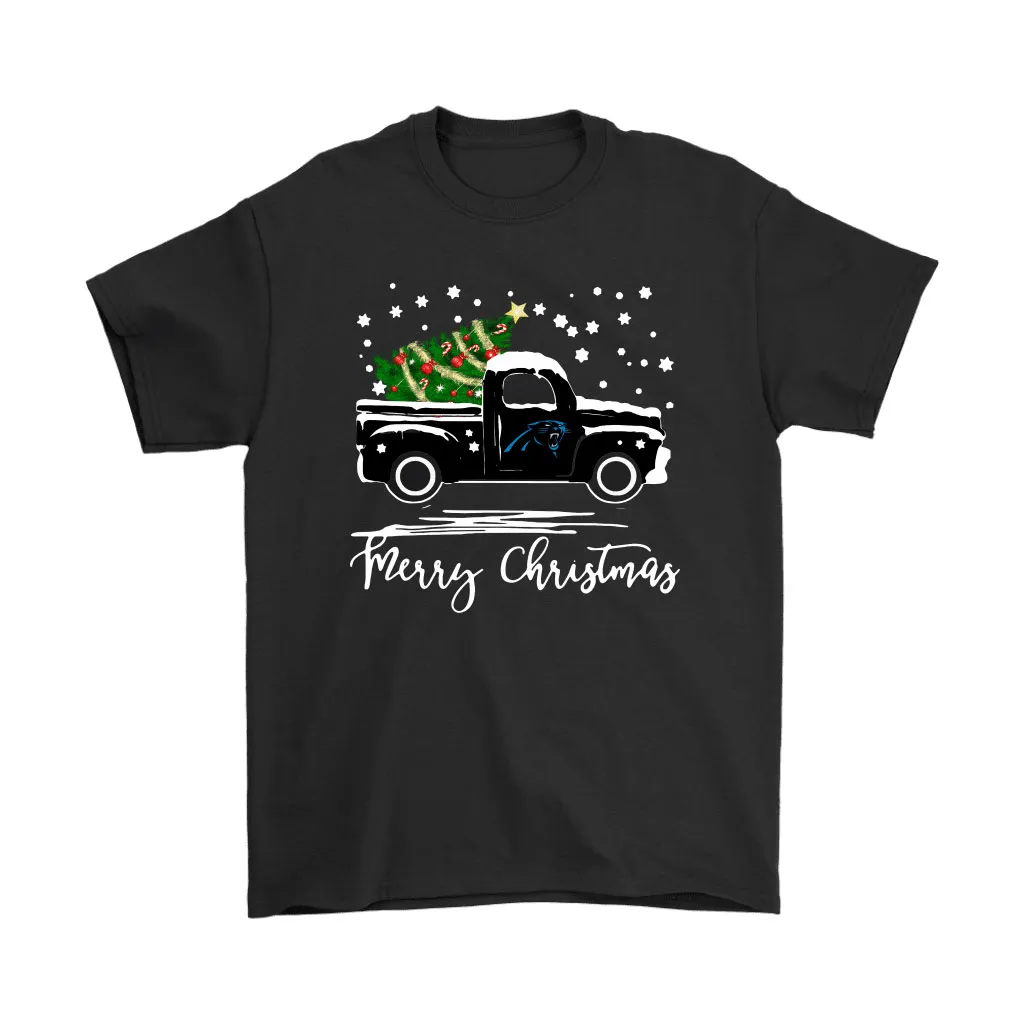 Carolina Panthers Car With Christmas Tree Merry Christmas Men Women T-shirt, Hoodie, Sweatshirt