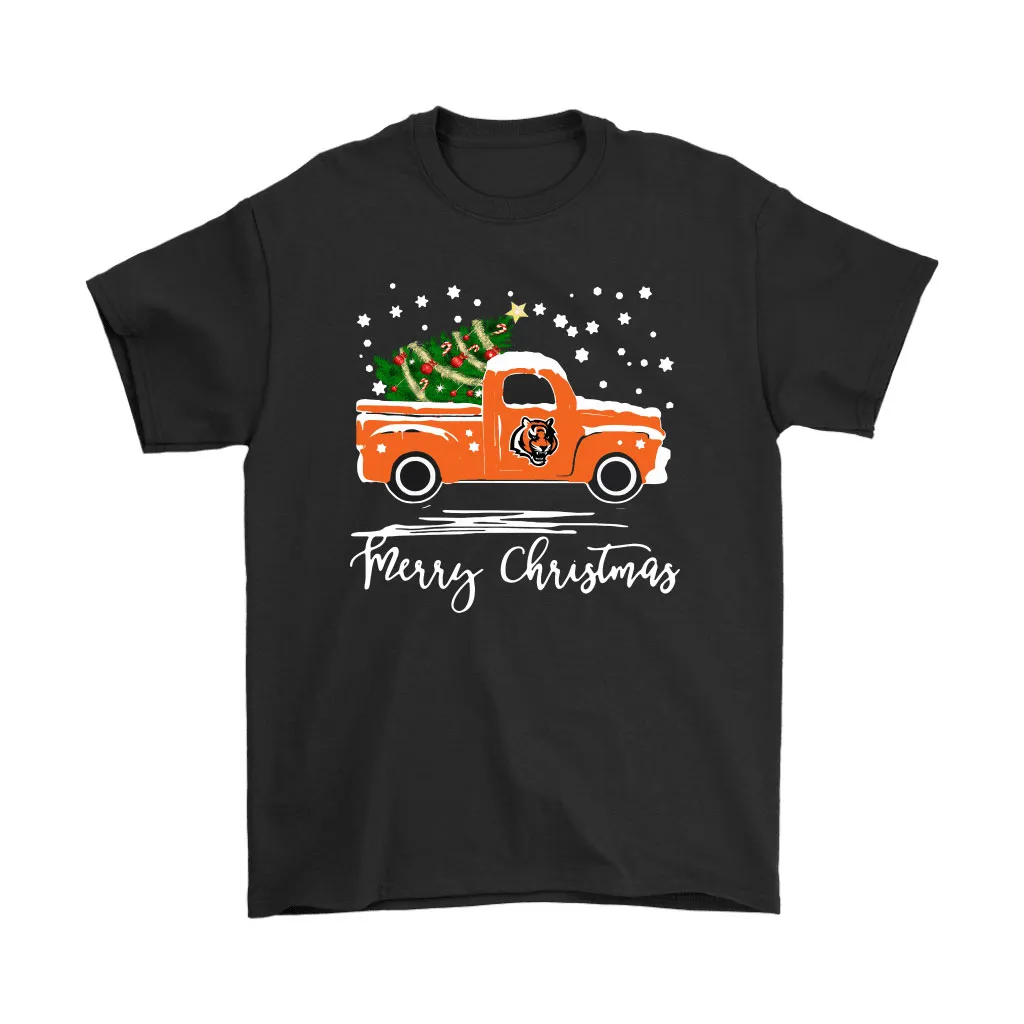 Cincinnati Bengals Car With Christmas Tree Merry Christmas Men Women T-shirt, Hoodie, Sweatshirt