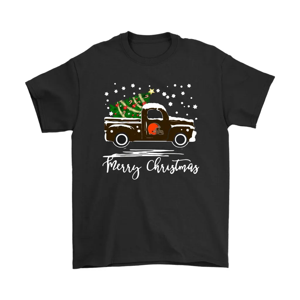 Cleveland Browns Car With Christmas Tree Merry Christmas Men Women T-shirt, Hoodie, Sweatshirt