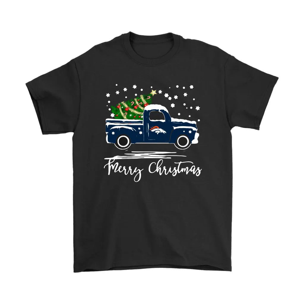 Denver Broncos Car With Christmas Tree Merry Christmas Men Women T-shirt, Hoodie, Sweatshirt