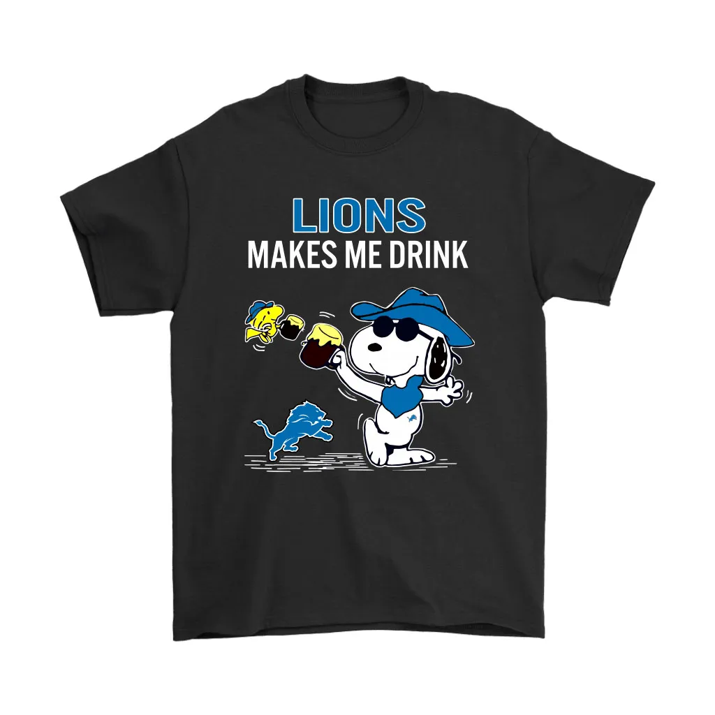 Detroit Lions Makes Me Drink Snoopy And Woodstock Men Women T-shirt, Hoodie, Sweatshirt