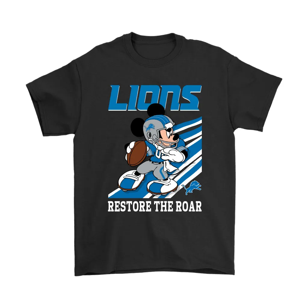 Detroit Lions Slogan Restore The Roar Mickey Mouse Nfl Men Women T-shirt, Hoodie, Sweatshirt