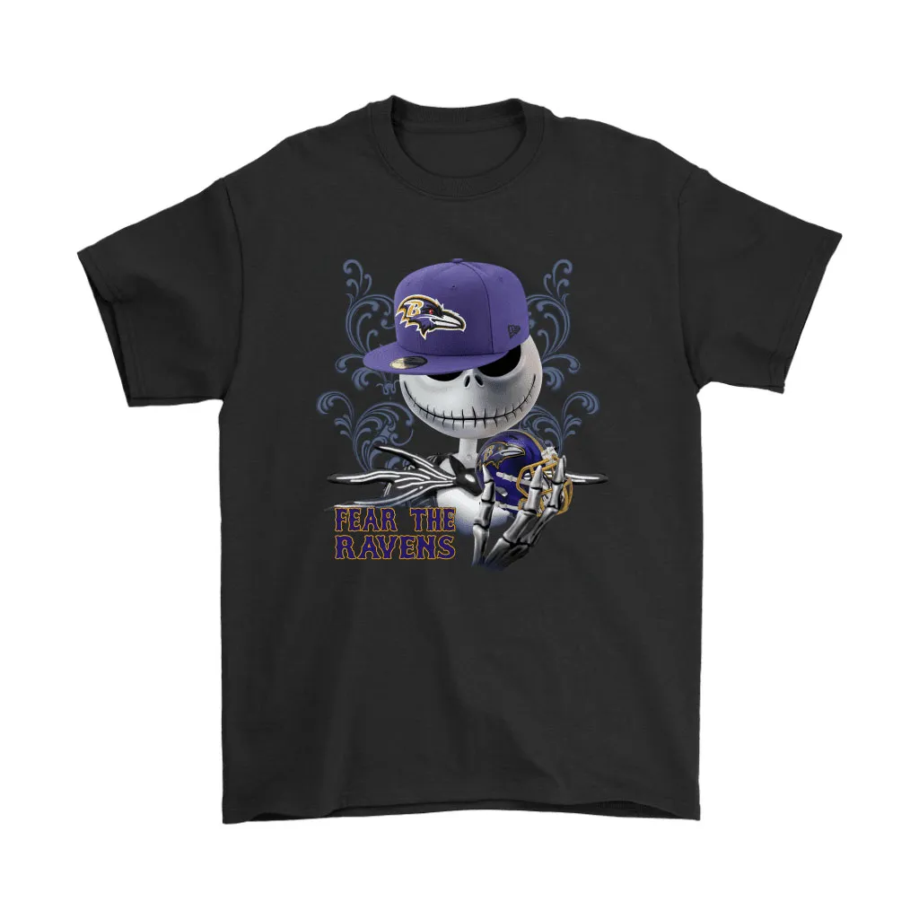 Fear The Baltimore Ravens Jack Skellington Nfl Halloween Men Women T-shirt, Hoodie, Sweatshirt