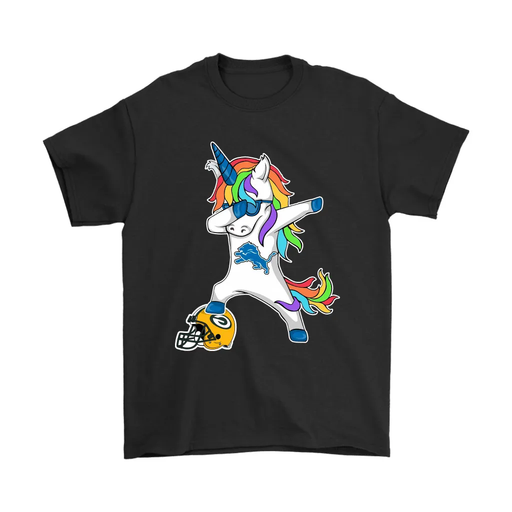 Football Dabbing Unicorn Steps On Helmet Detroit Lions Men Women T-shirt, Hoodie, Sweatshirt