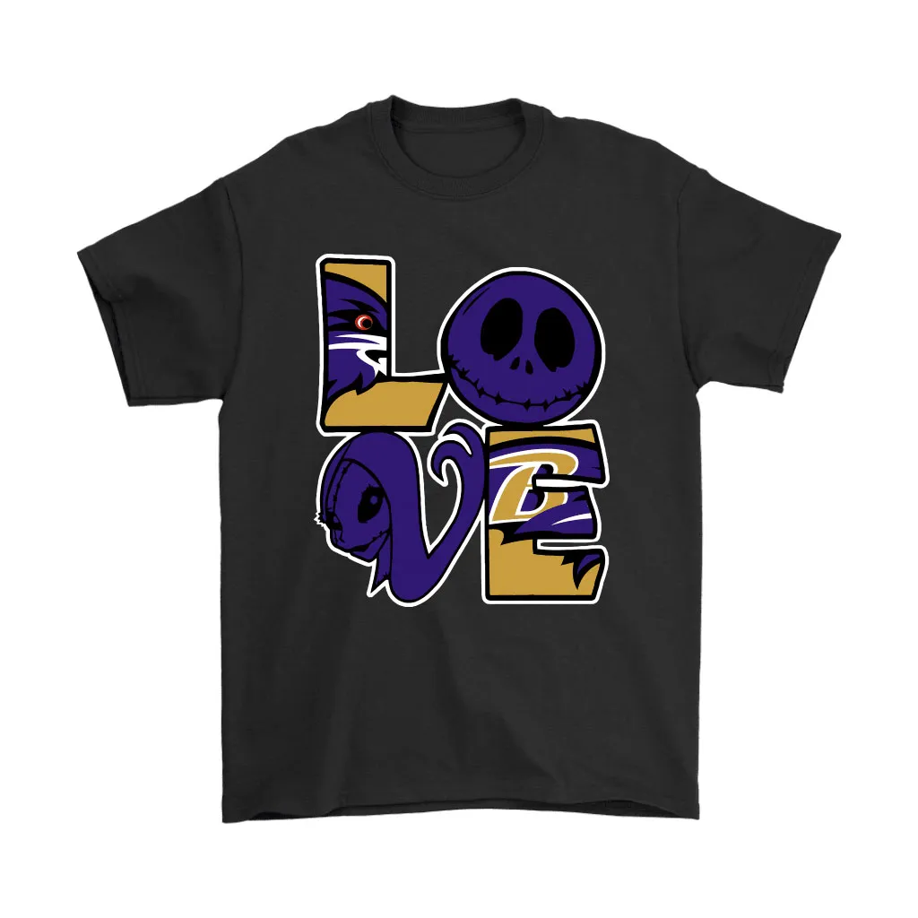 Halloween Jack And Sally Love The Baltimore Ravens Nfl Men Women T-shirt, Hoodie, Sweatshirt