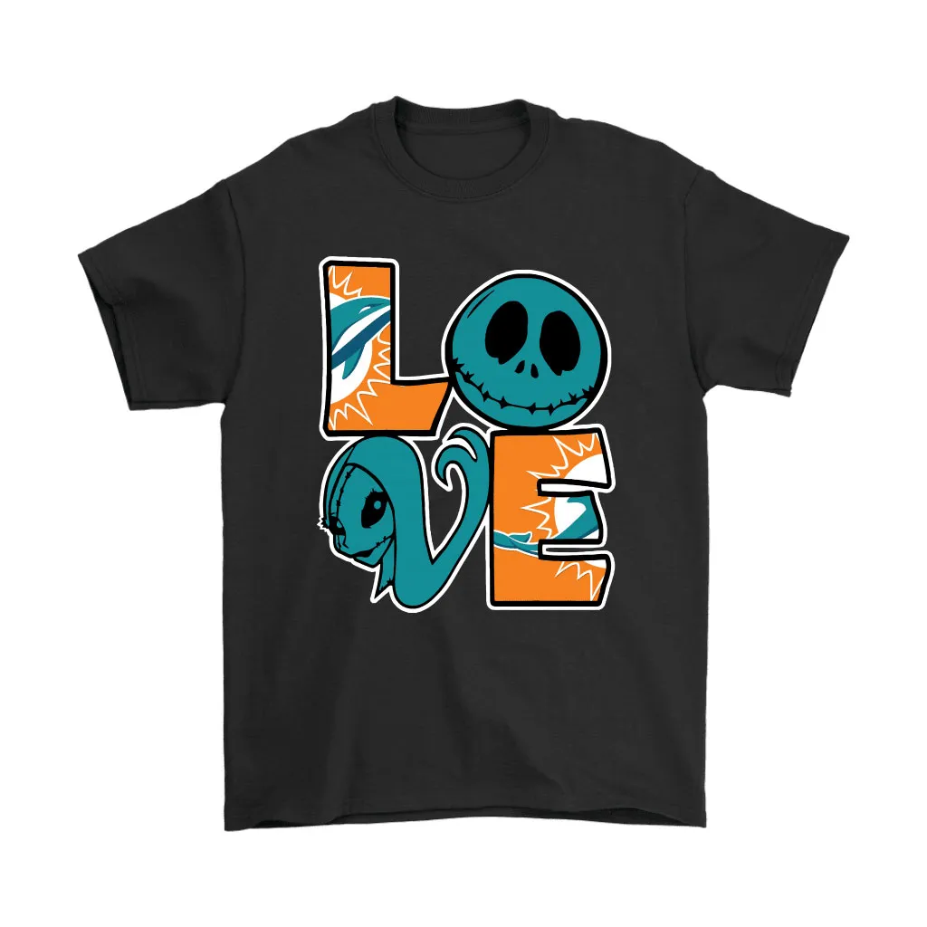 Halloween Jack And Sally Love The Miami Dolphins Nfl Men Women T-shirt, Hoodie, Sweatshirt