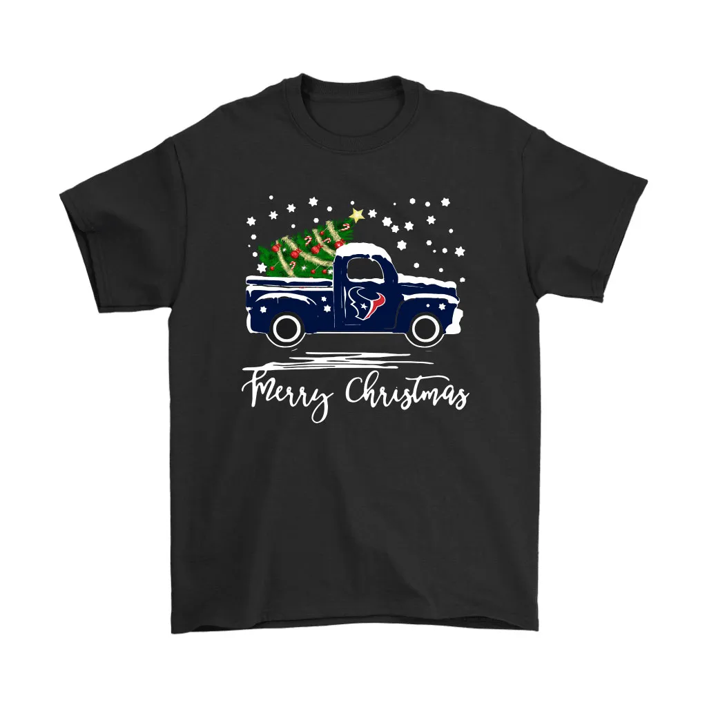 Houston Texans Car With Christmas Tree Merry Christmas Men Women T-shirt, Hoodie, Sweatshirt