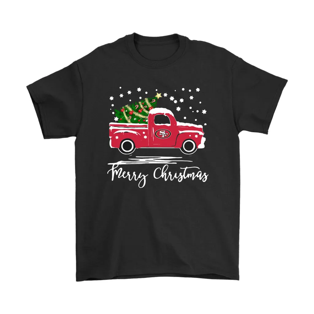 San Francisco 49ers Car With Christmas Tree Merry Christmas Men Women T-shirt, Hoodie, Sweatshirt