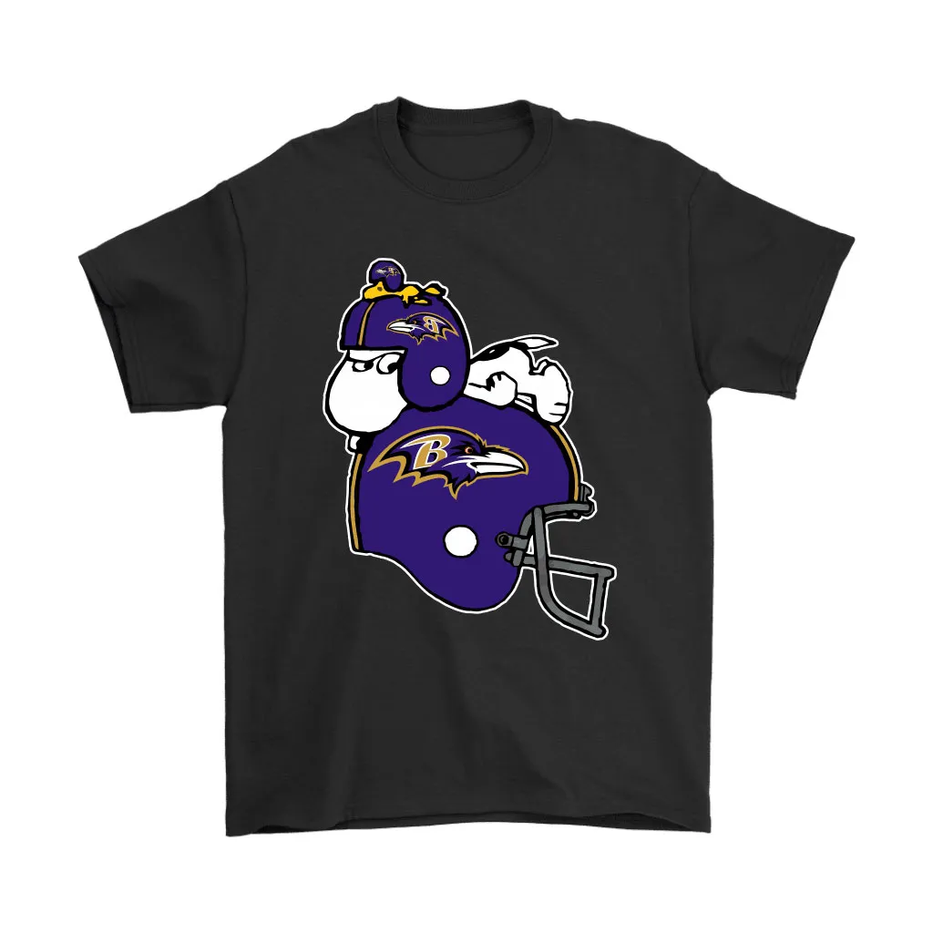 Snoopy And Woodstock Resting On Baltimore Ravens Helmet Men Women T-shirt, Hoodie, Sweatshirt