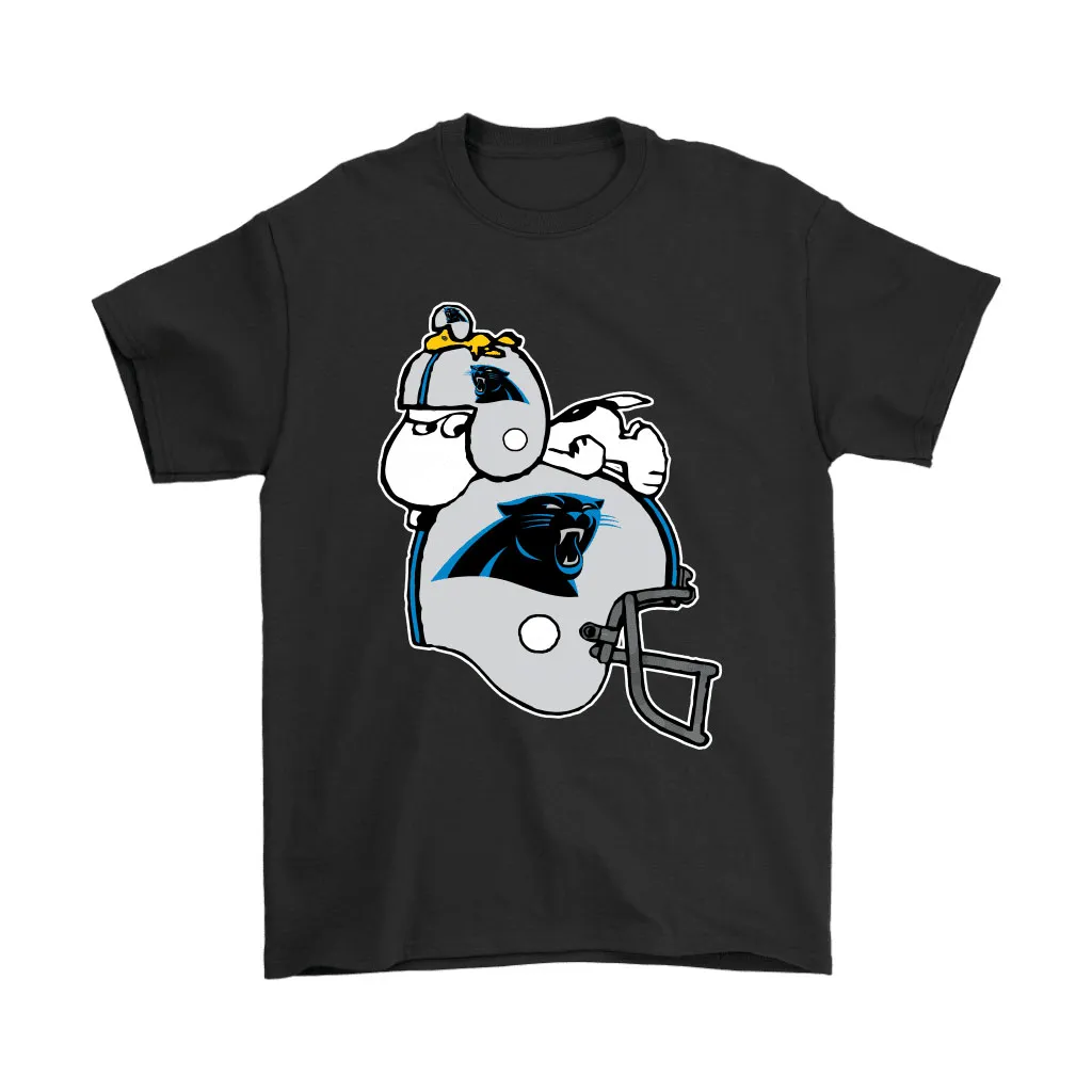 Snoopy And Woodstock Resting On Carolina Panthers Helmet Men Women T-shirt, Hoodie, Sweatshirt