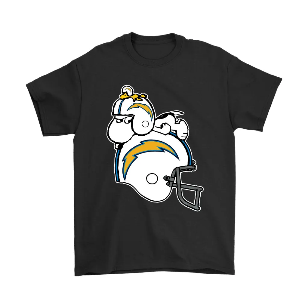 Snoopy And Woodstock Resting On Los Angeles Chargers Helmet Men Women T-shirt, Hoodie, Sweatshirt