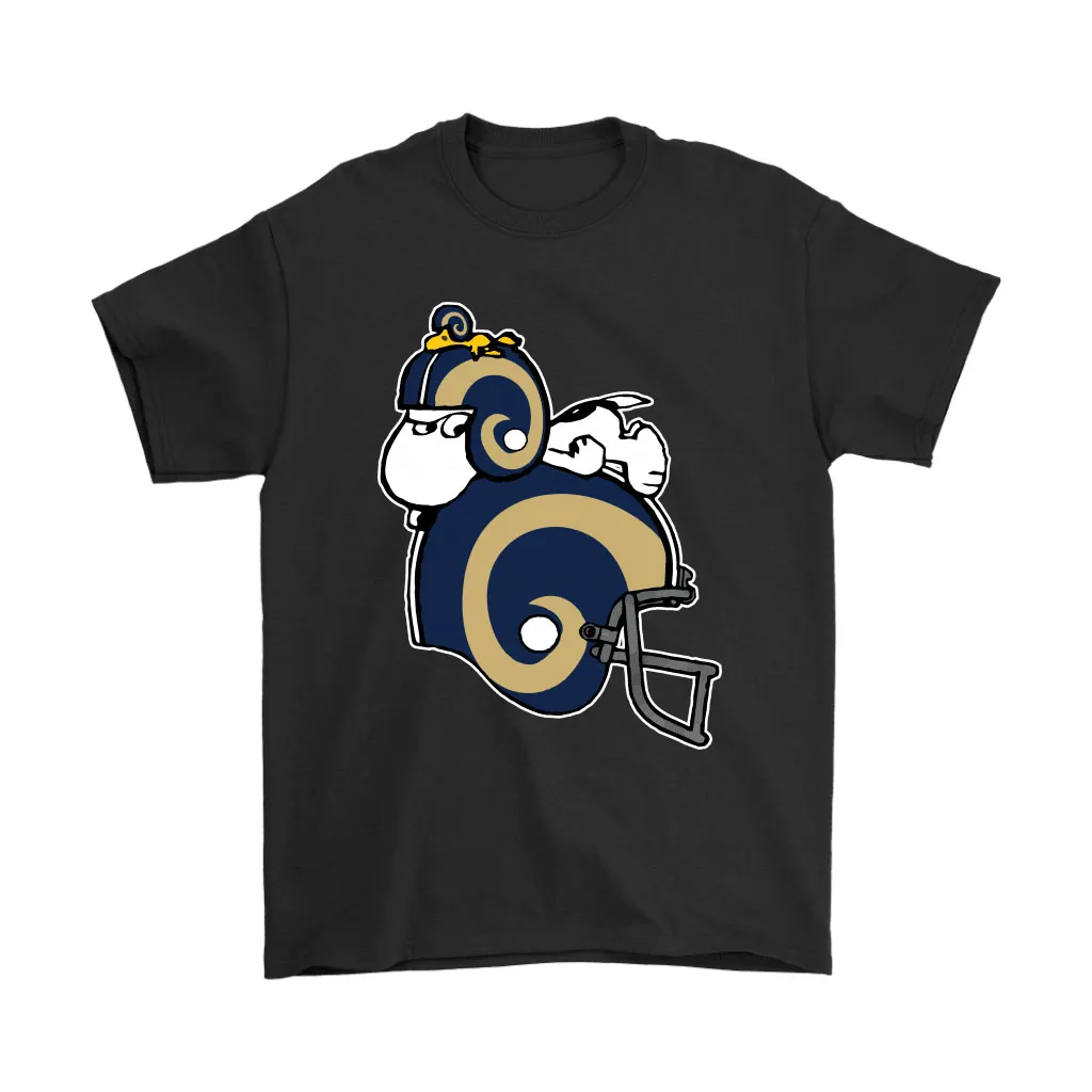 Snoopy And Woodstock Resting On Los Angeles Rams Helmet Men Women T-shirt, Hoodie, Sweatshirt