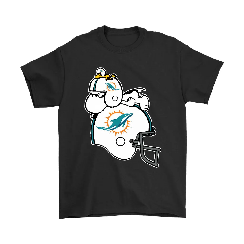 Snoopy And Woodstock Resting On Miami Dolphins Helmet Men Women T-shirt, Hoodie, Sweatshirt