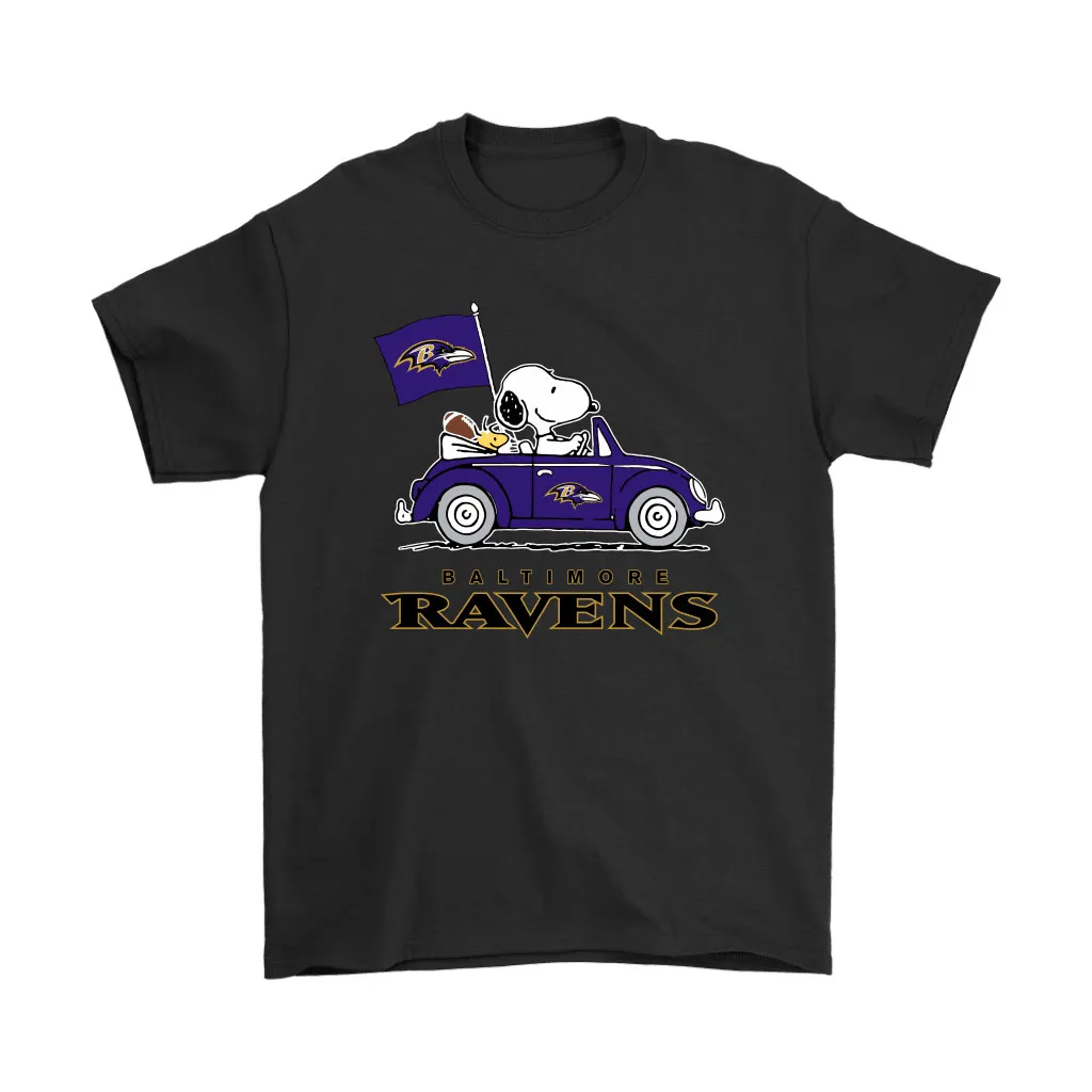 Snoopy And Woodstock Ride The Baltimore Ravens Car Nfl Men Women T-shirt, Hoodie, Sweatshirt