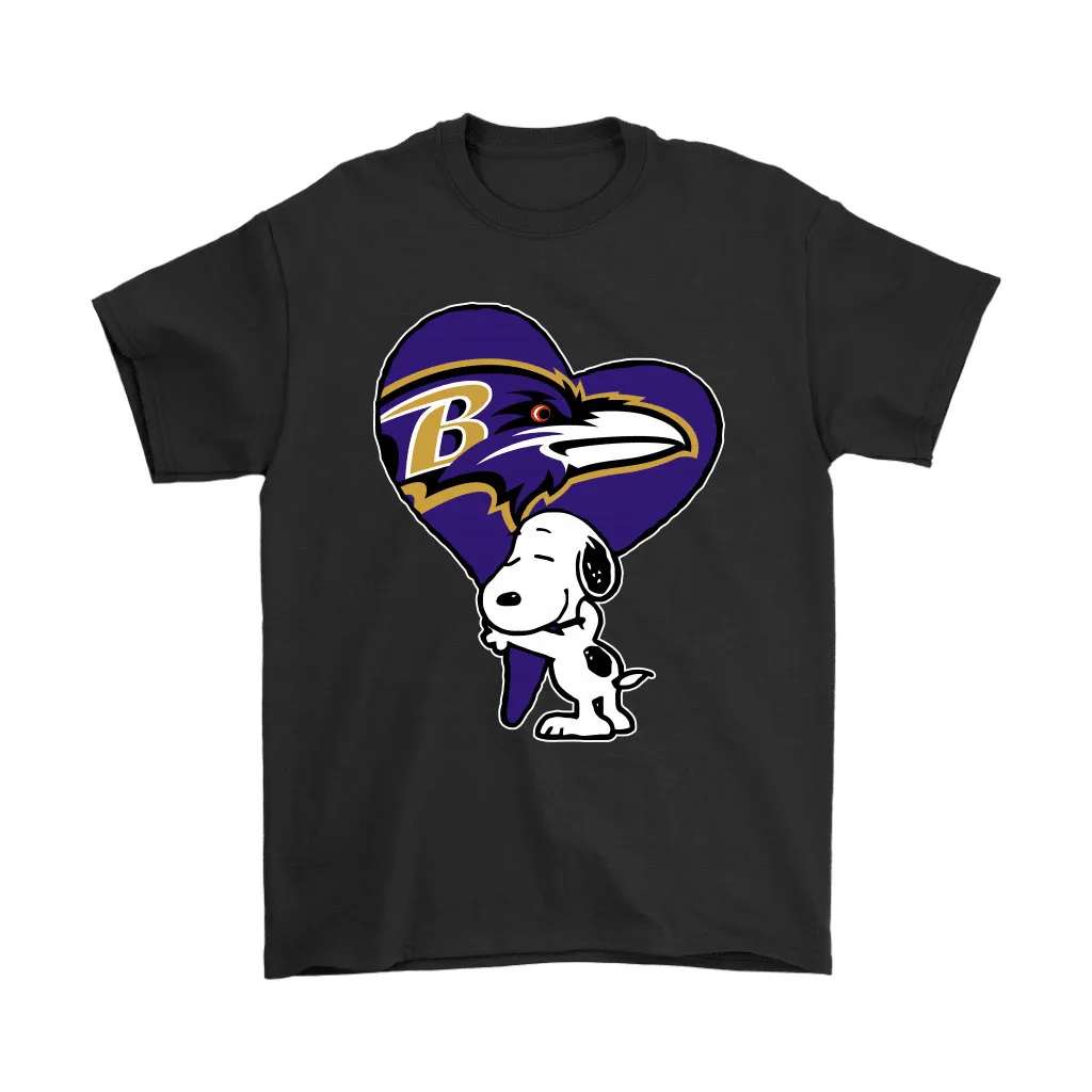 Snoopy Hugs The Baltimore Ravens Heart Nfl Men Women T-shirt, Hoodie, Sweatshirt